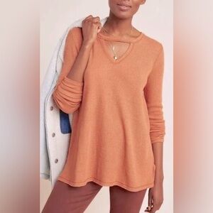 ANTHROPOLOGIE T.La GOLD ORANGE NADIA CUT OUT THERMAL WAFFLE TUNIC TOP Sz S